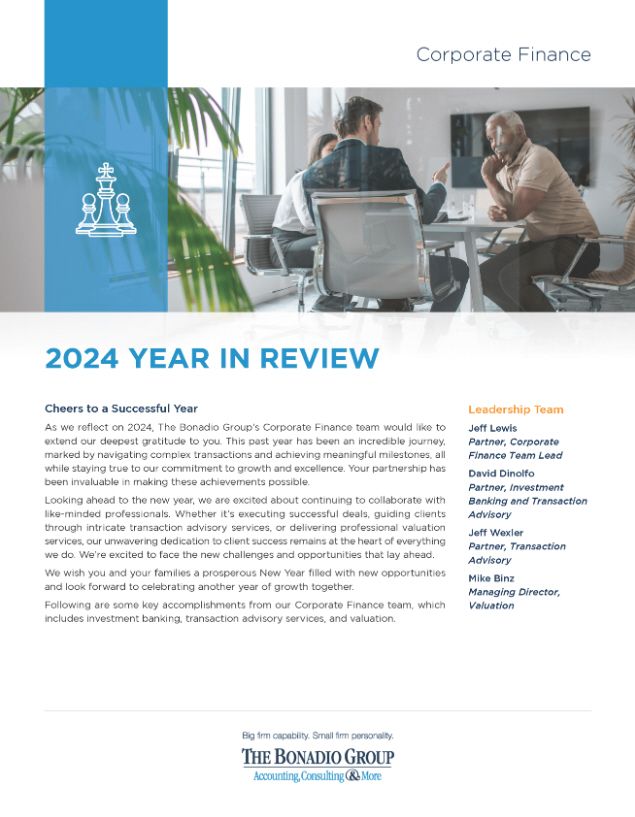 The Bonadio Group Corporate Finance 2024 Year In Review January 2025 v2